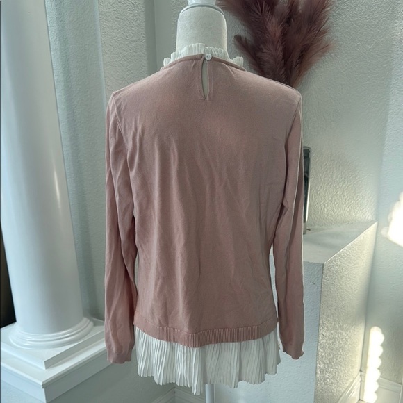 Adrianna Papell Pink Ruffled Light Sweater with Pleated Details Peter Pan Collar - Picture 8 of 11